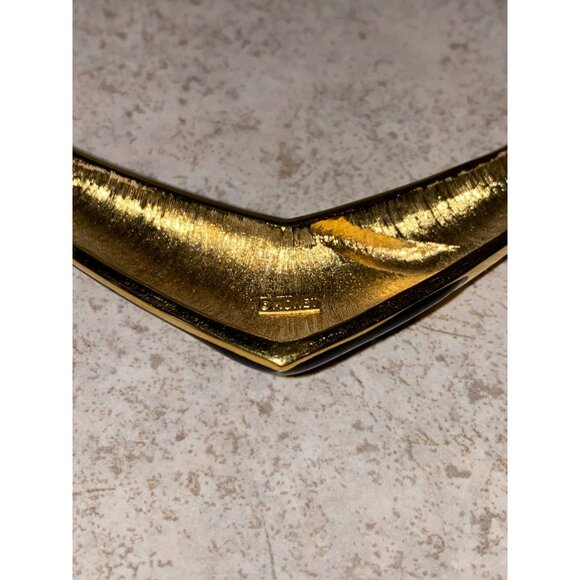 Monet 80’s Vinatge Gold-Tone Snake Chain Necklace With Black & Cream Enamel Chev - Picture 7 of 8